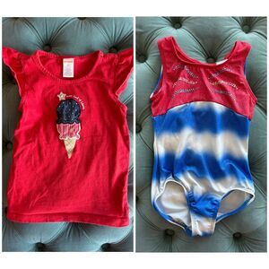 Gymboree Girls Shirt and Leotard Bundle Red White and Blue